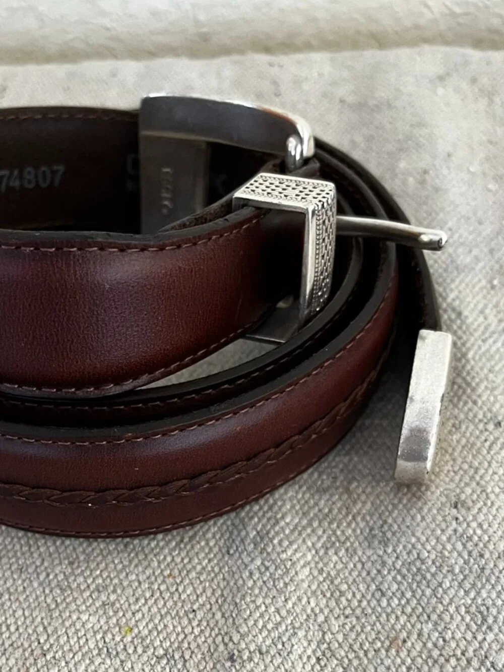 Vintage 1993 Onyx By Brighton Brown Leather Braided Insert Western Belt sz 38